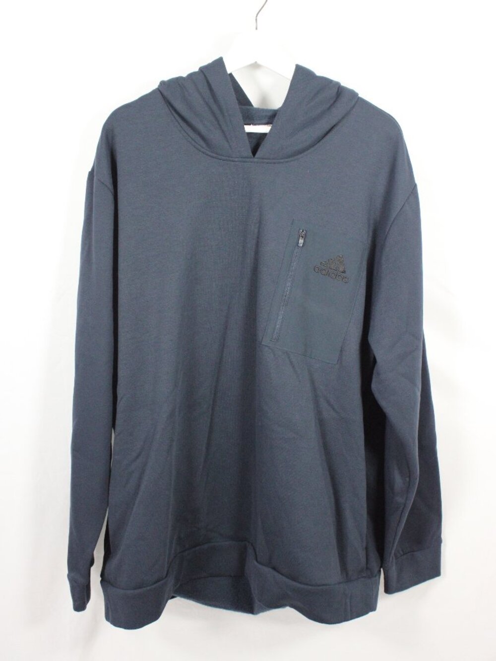 Adidas Hoodie Sweatshirt Mens XXL Blue Fleece Pullover Zip Chest Pocket Logo